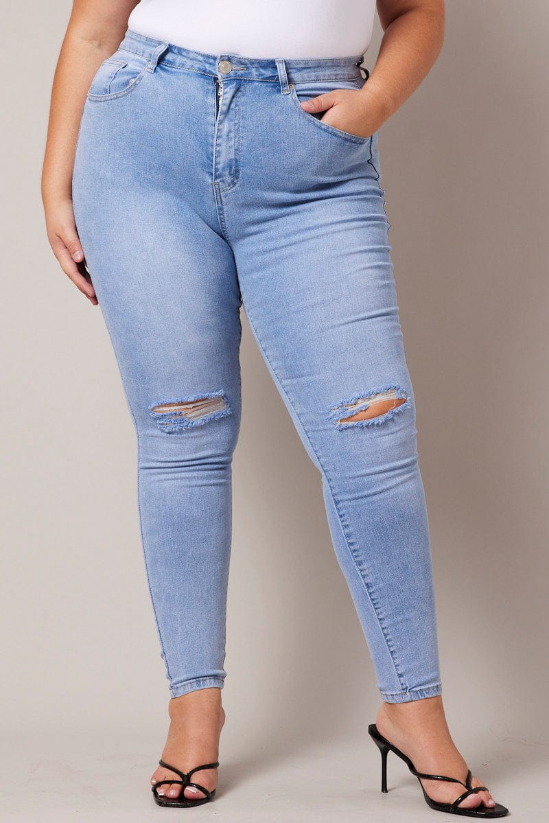 Blue Ripped Holes Skinny Jeans Slim Fit Slant Pockets - Temu Philippines